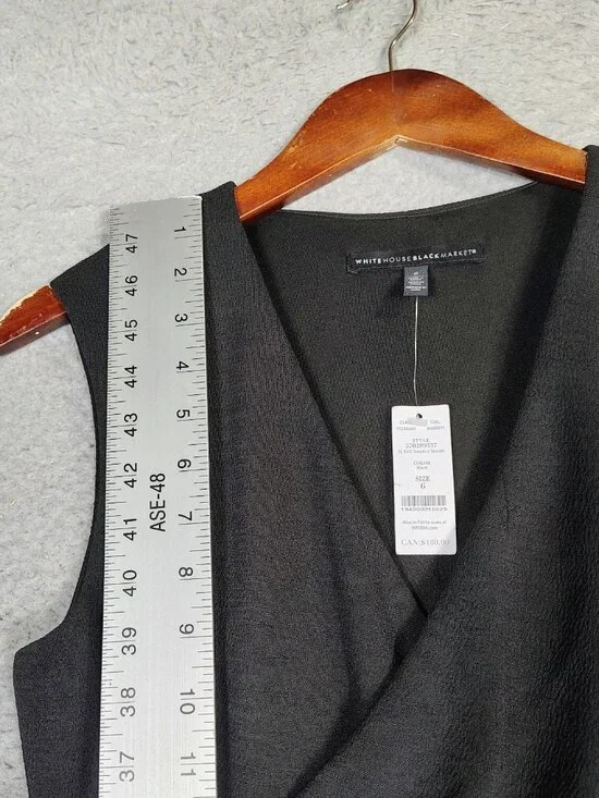 White House Black Market Dress Women 6 Black Sheath V-Neck Ruched Minimalist NWT - Picture 2 of 11